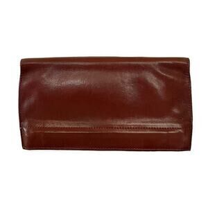 Vintage Bosca Burgundy Full-Grain Leather Foldover Clutch Purse Wallet